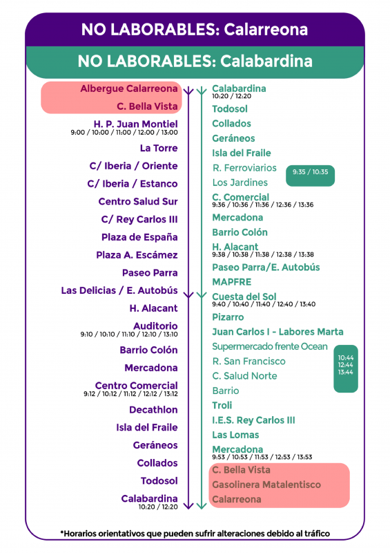 Águilas urban bus routes and timetables