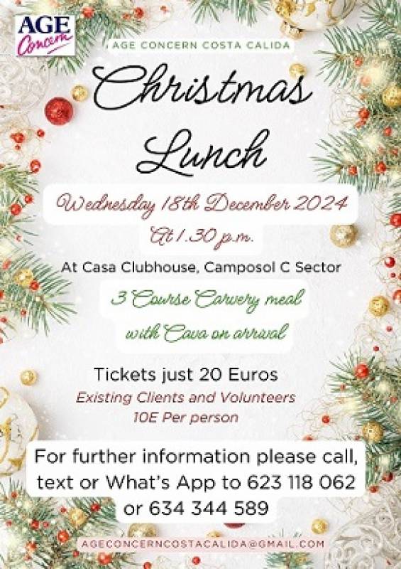 December 18 Age Concern Christmas Lunch at Casa Clubhouse Camposol Golf Club