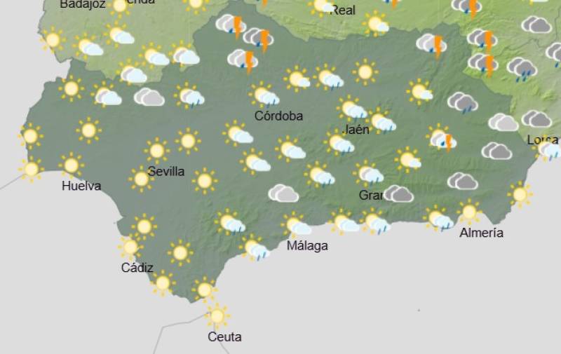 Andalucía weekend weather forecast October 9-12: Showers and thunderstorms with blustery spells