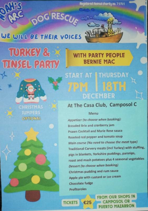 December 18 Turkey & Tinsel Party in support of Noah's ARC animal rescue