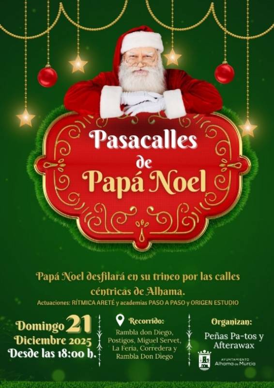 December 21 Father Christmas parades through the streets of Alhama de Murcia