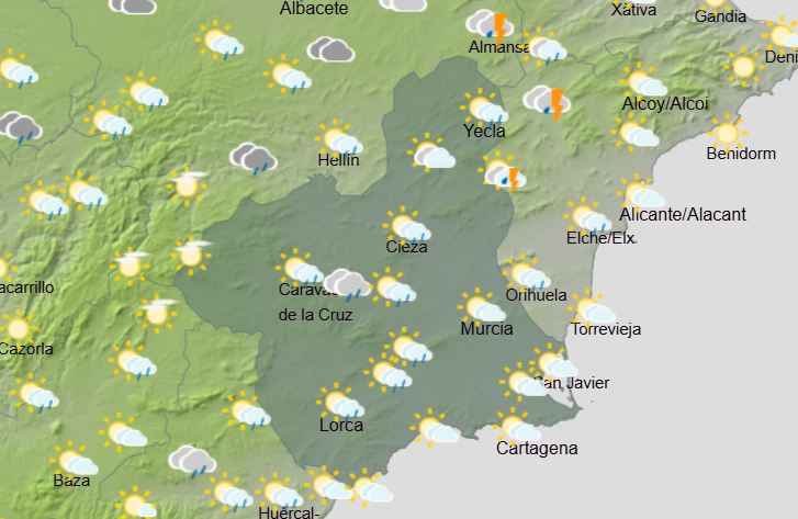 Rain and storms bring temperatures down... but only a bit: Murcia weekly weather forecast June 15-18