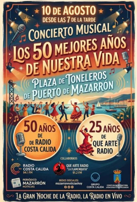 August 10 Retro concert in Puerto de Mazarrón as Radio Costa Cálida celebrates its 50th birthday!